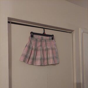 Pink Plaid Mini Skirt For Kids